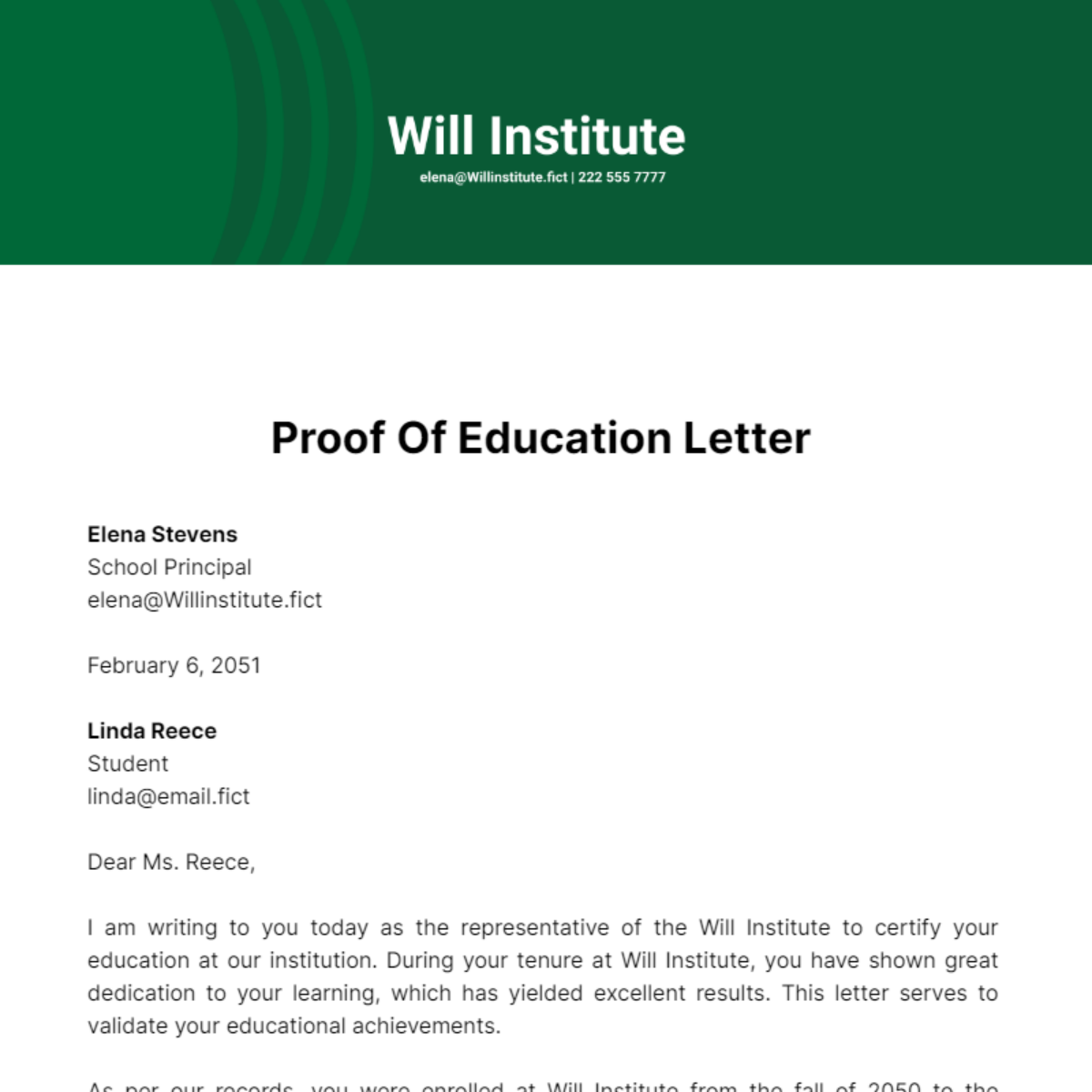 Proof of Education Letter Template