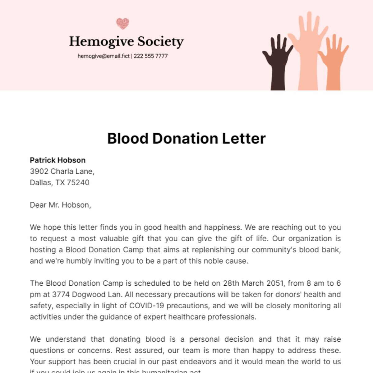 Free Blood Donation Letter Template