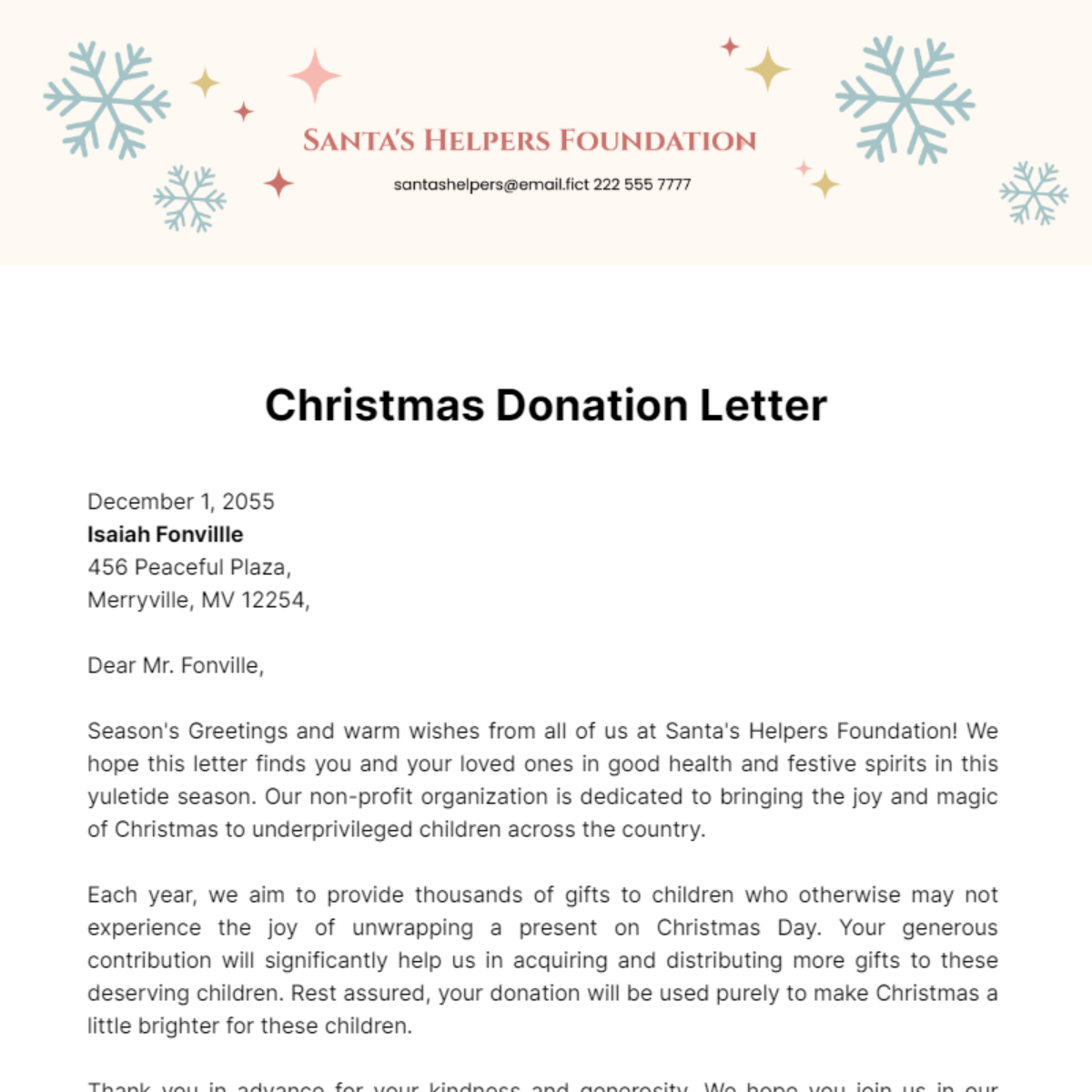 Christmas Donation Letter Template
