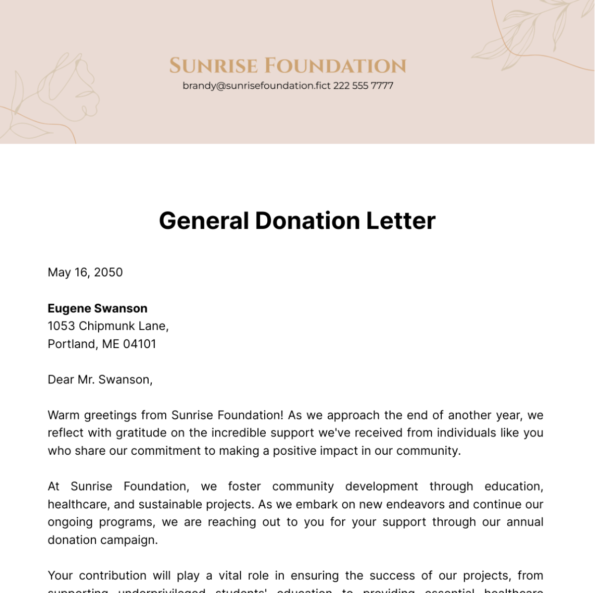 General Donation Letter Template