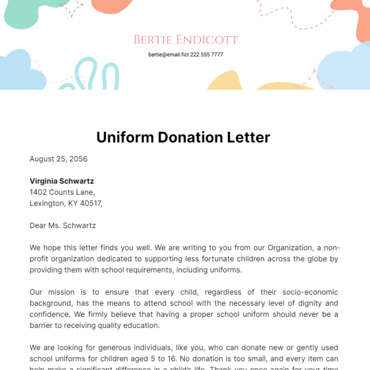 Uniform Donation Letter Template