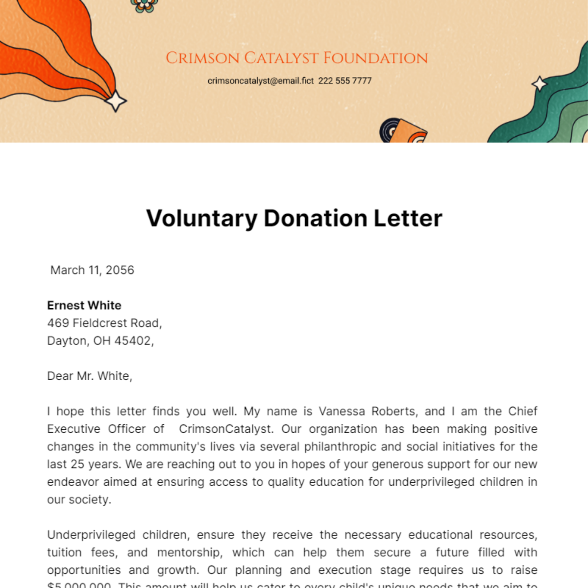 Voluntary Donation Letter Template