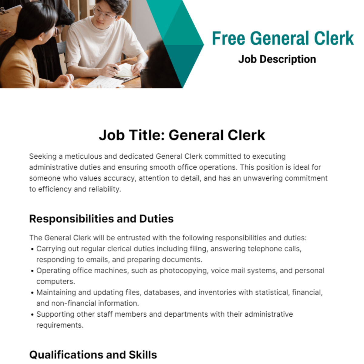Free General Clerk Job Description Template