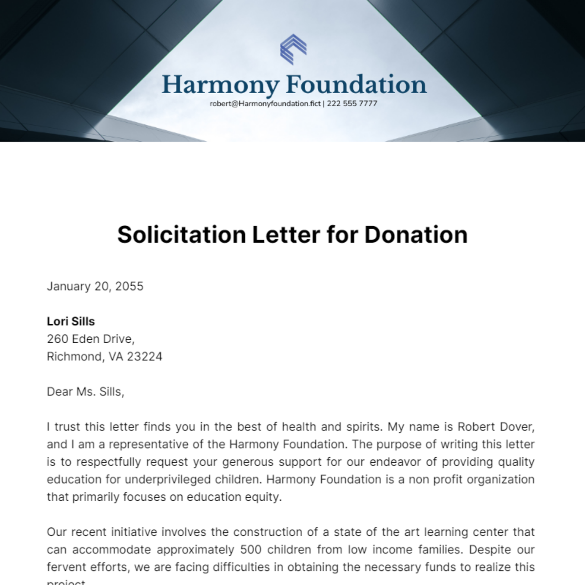 Free Solicitation Letter for Donation Template