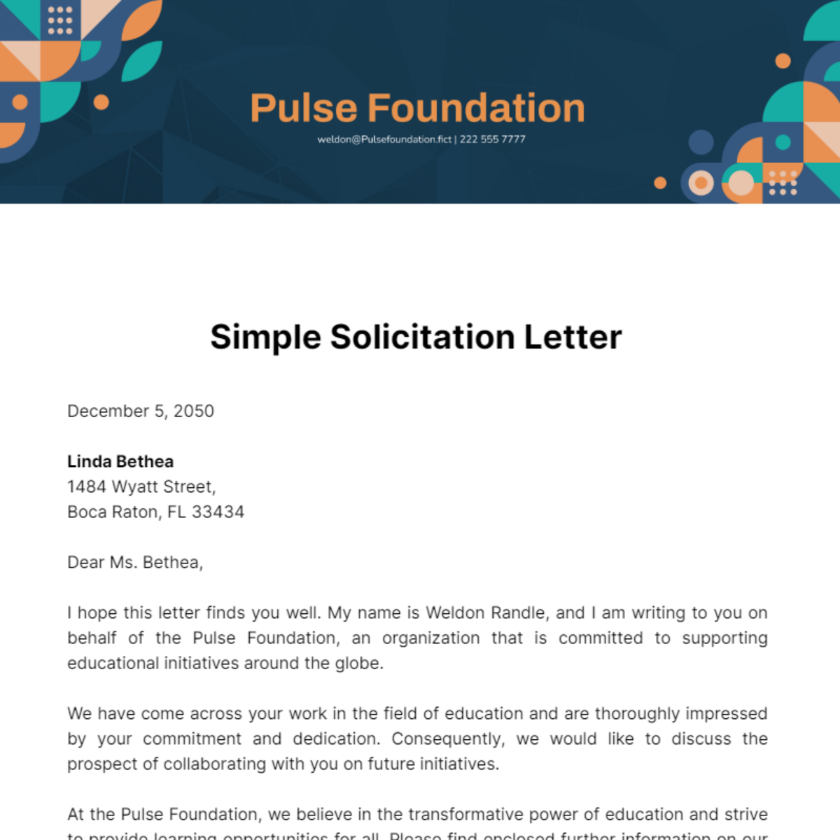 Free Simple Solicitation Letter Template
