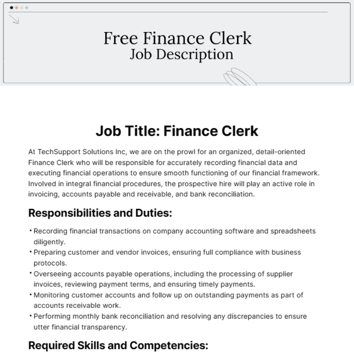 Free Finance Clerk Job Description Template