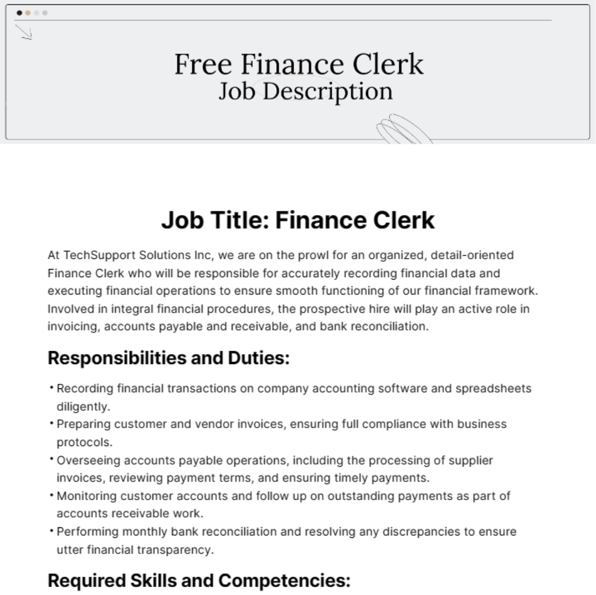 Finance Clerk Job Description Template Edit Online Download Example 