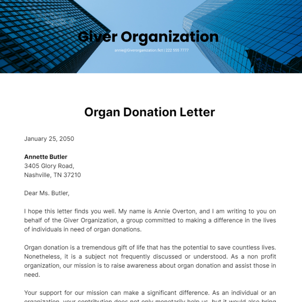 Free Organ Donation Letter Template