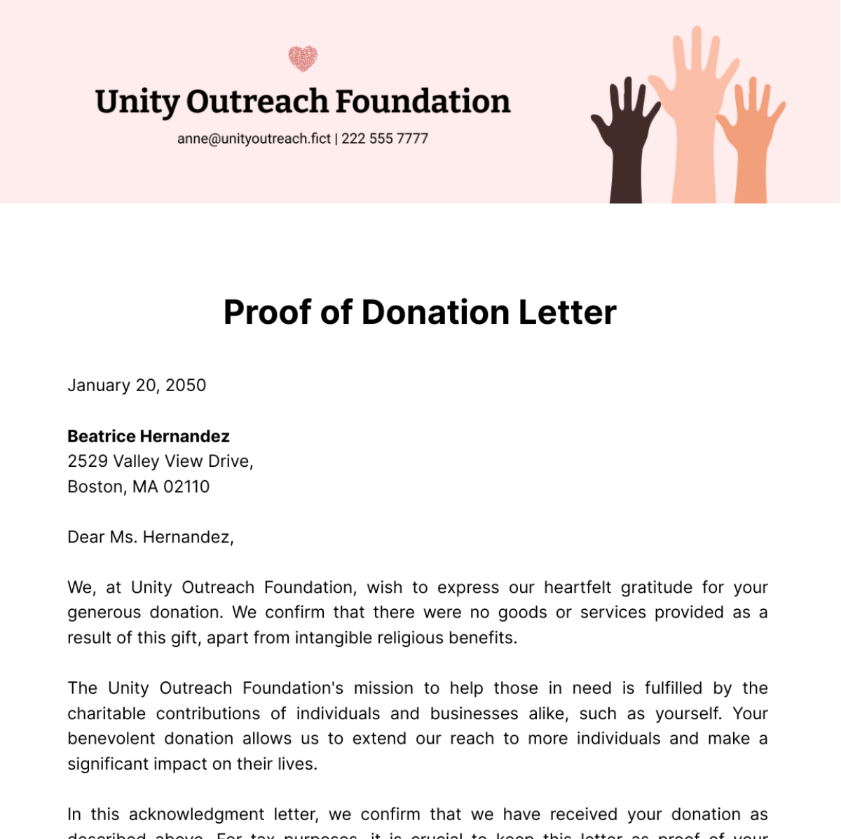 Free Proof of Donation Letter Template
