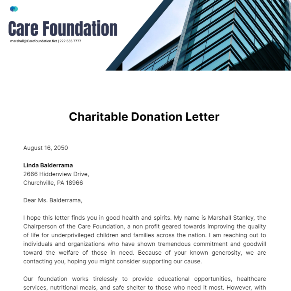 Free Charitable Donation Letter Template