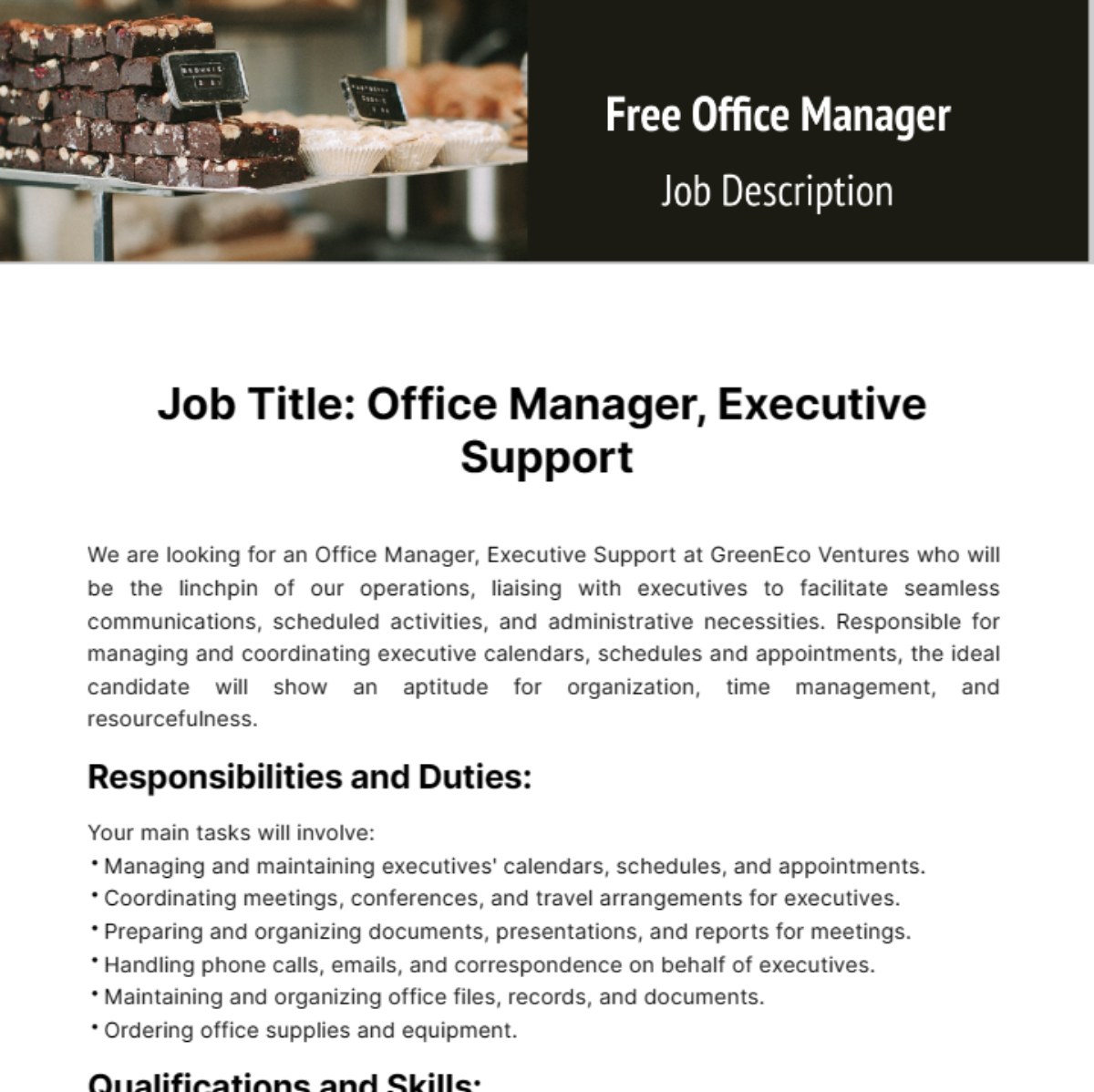Free Office Manager Job Description Template