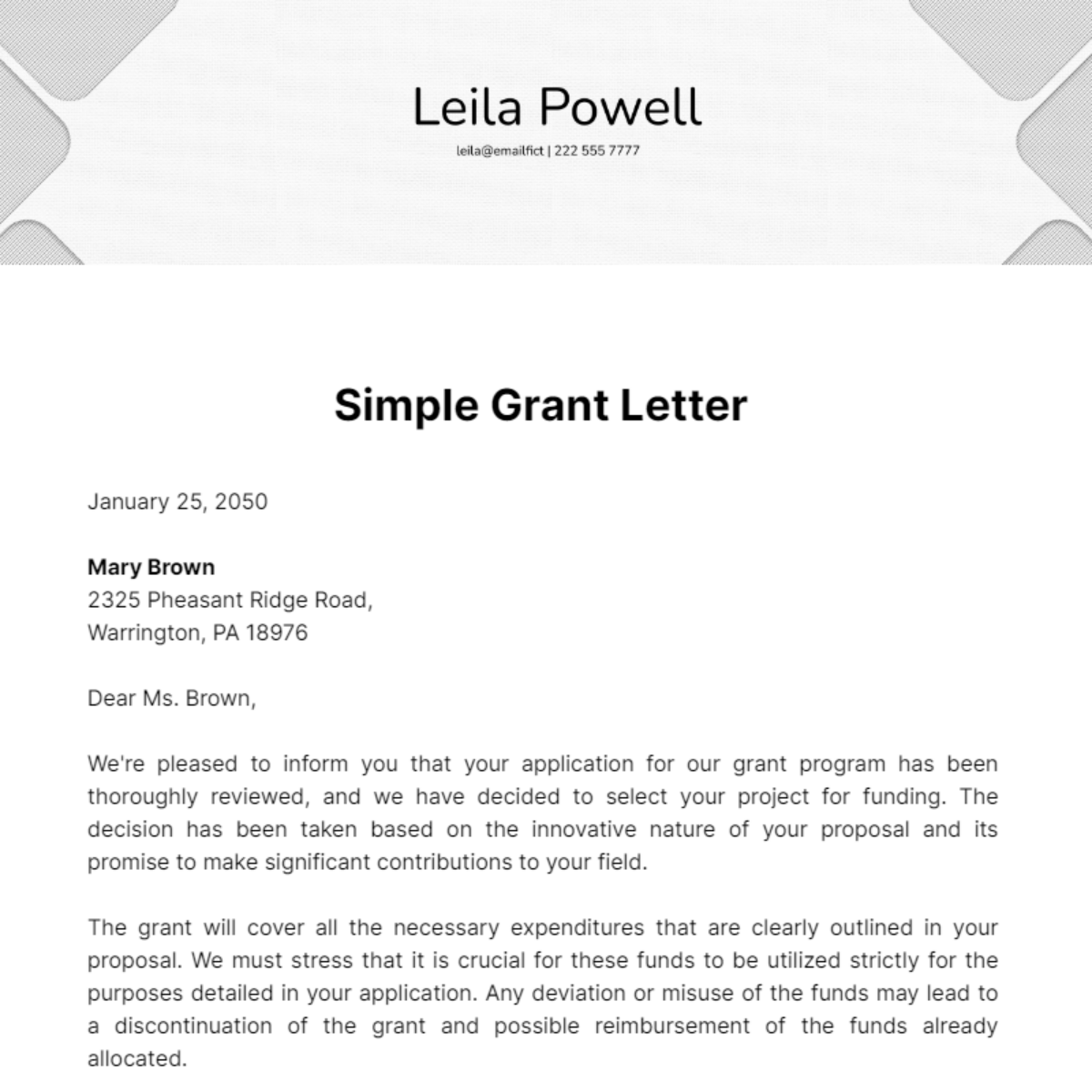Simple Grant Letter Template