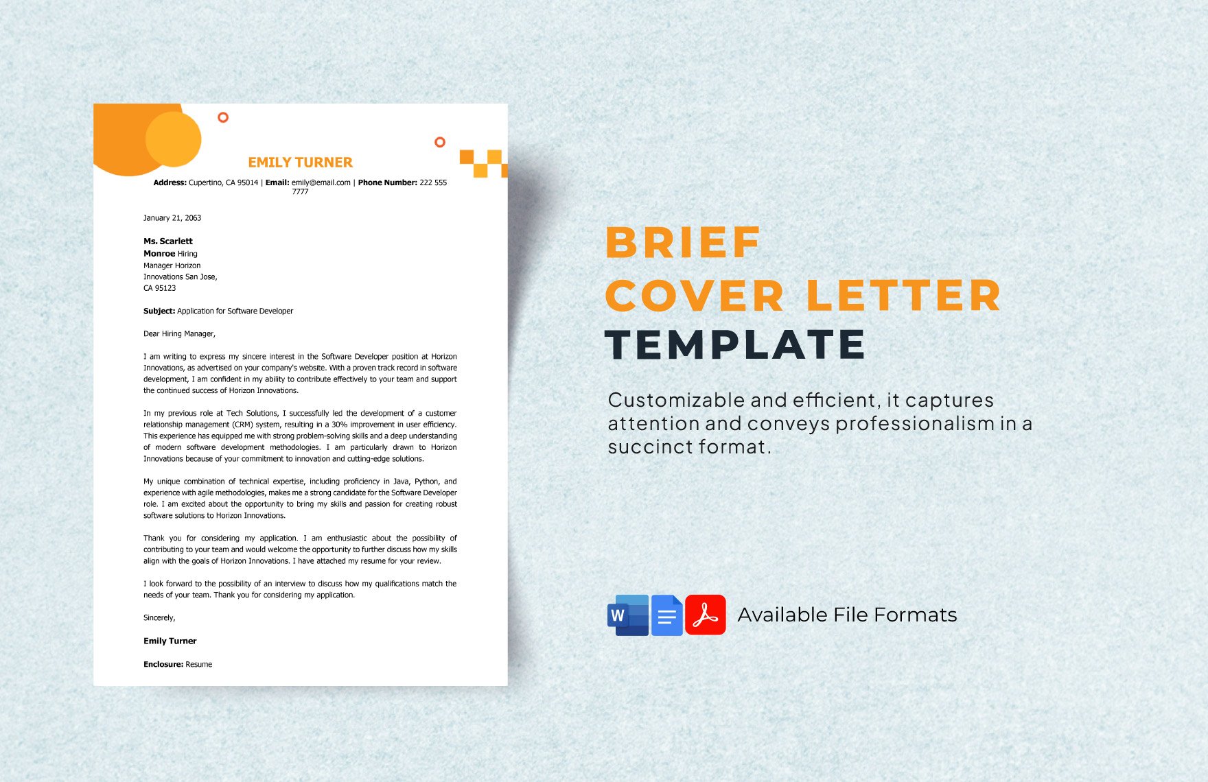 Brief Cover Letter Template