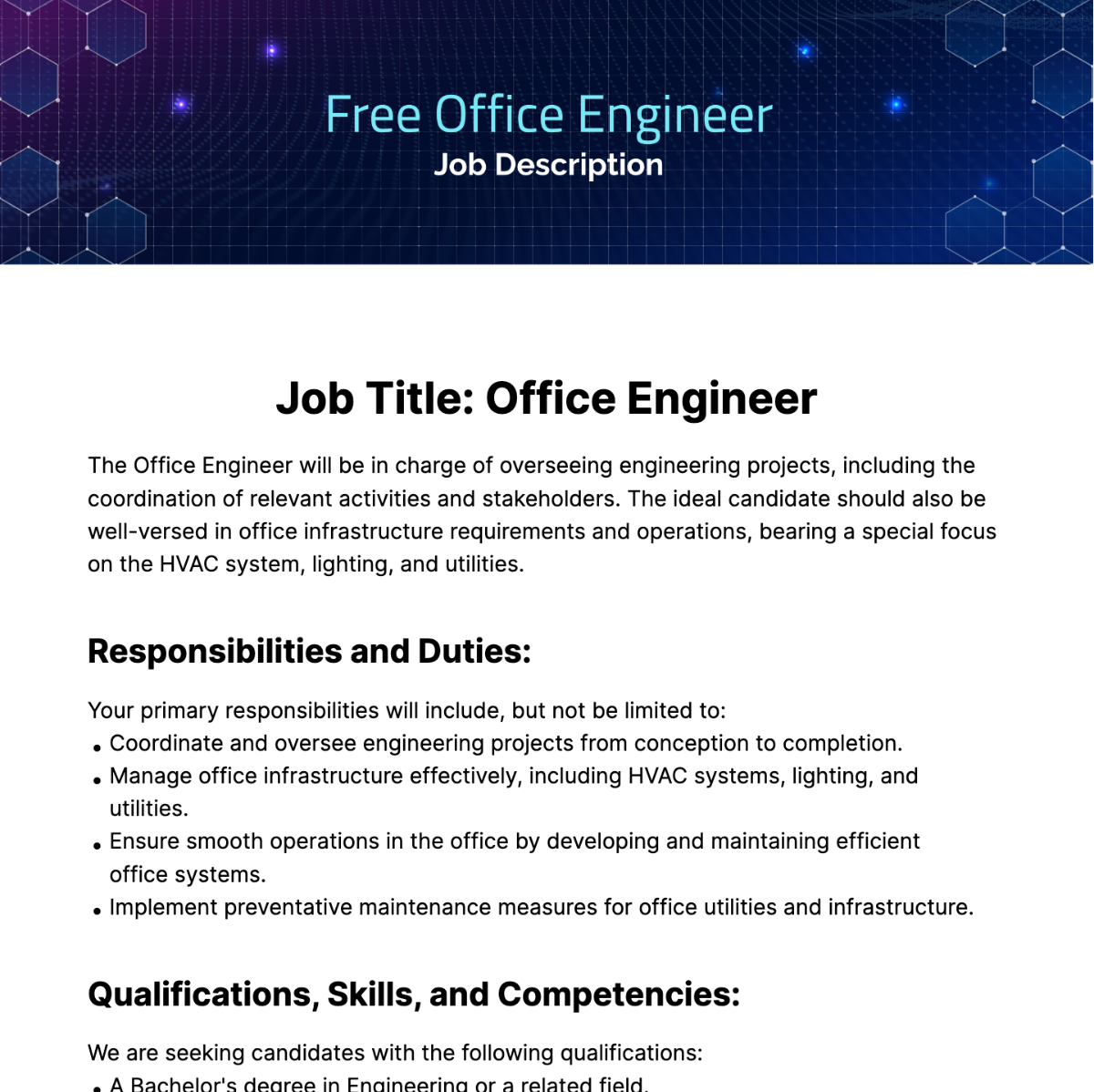 Free Office Engineer Job Description Template