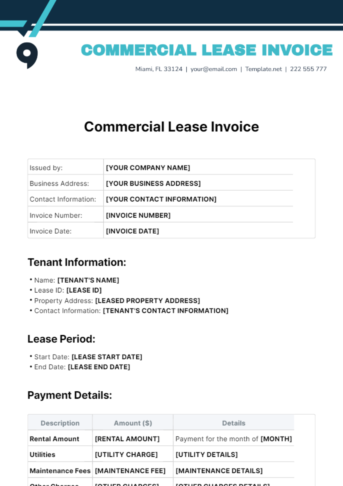 Commercial Lease Invoice Template