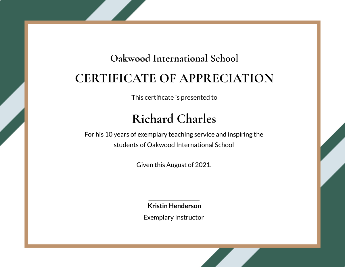 Certificate of Appreciation for Teacher