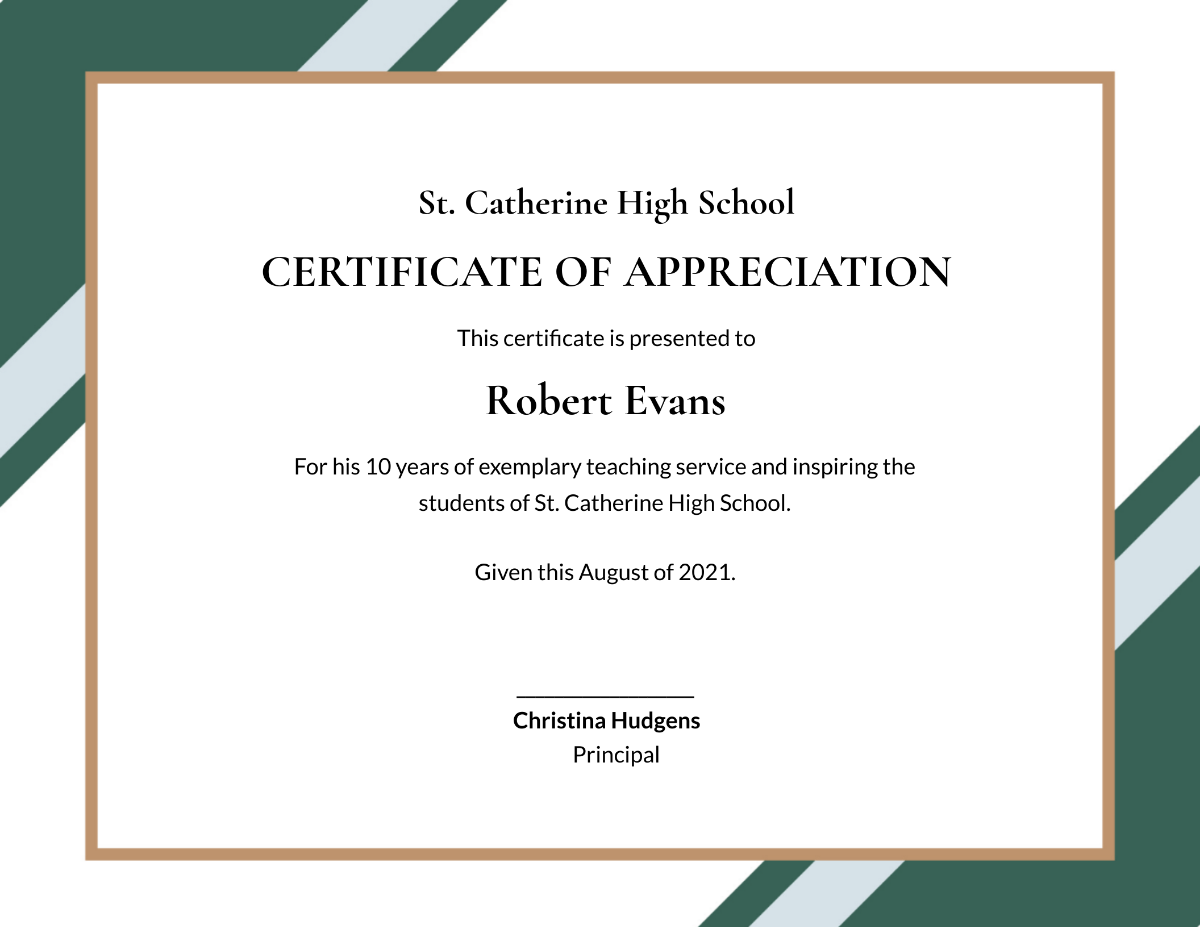 Certificate of Appreciation for Teacher Template