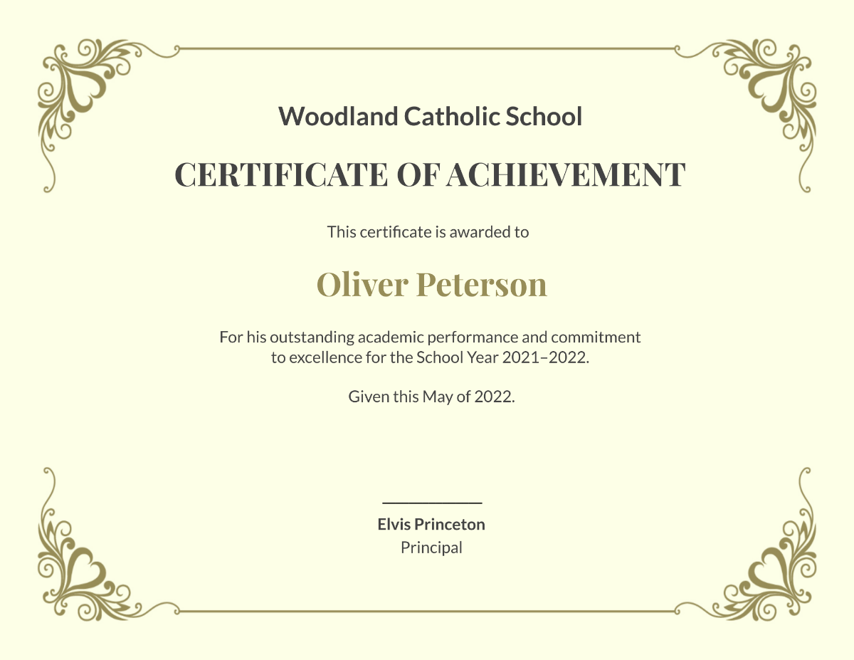 Editable Academic Achievement Certificate Template