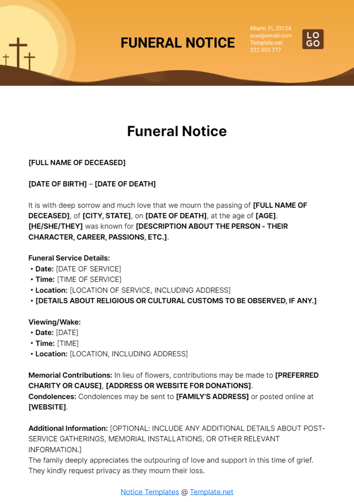 Free Funeral Notice Template