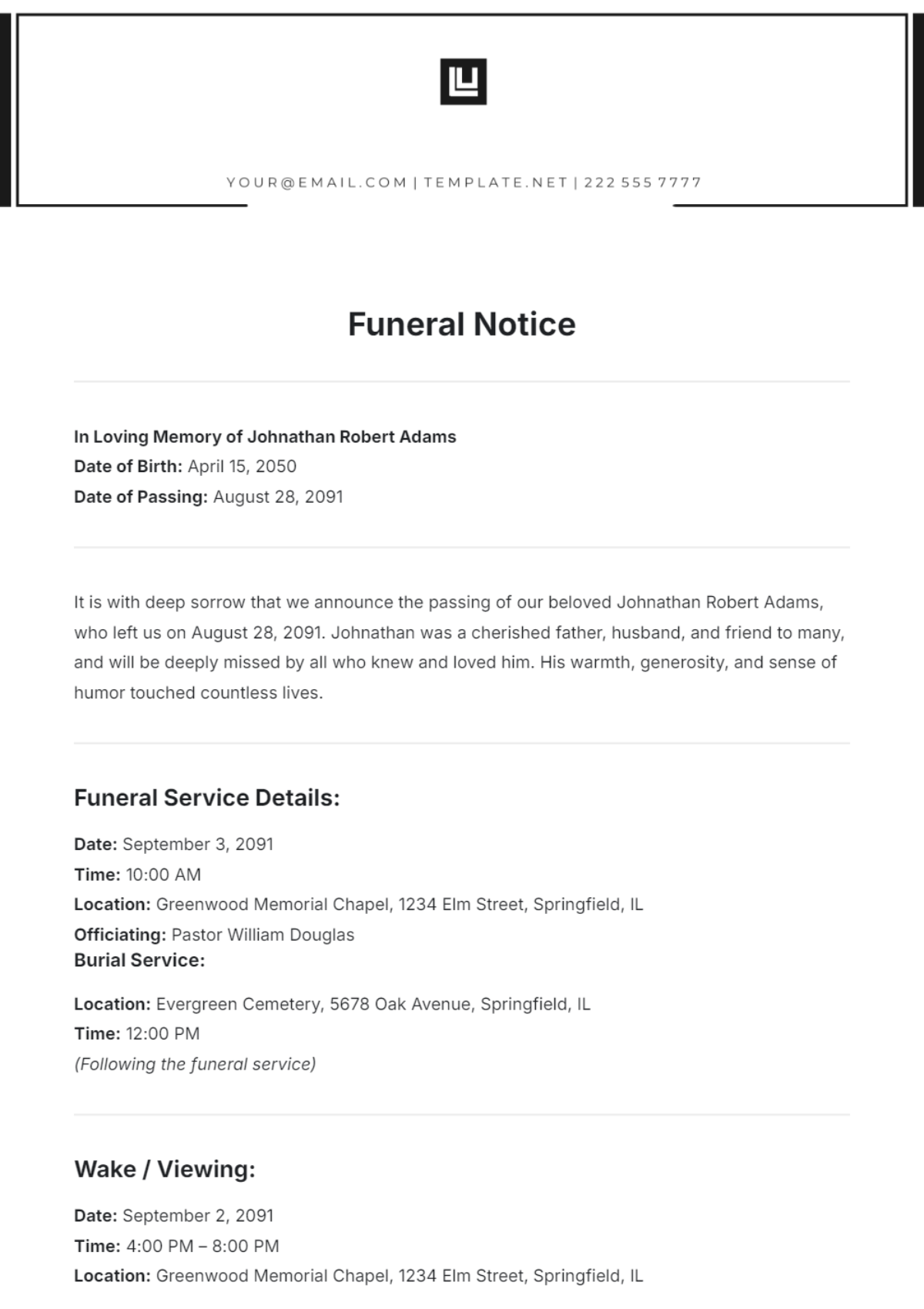 Free Funeral Notice Template