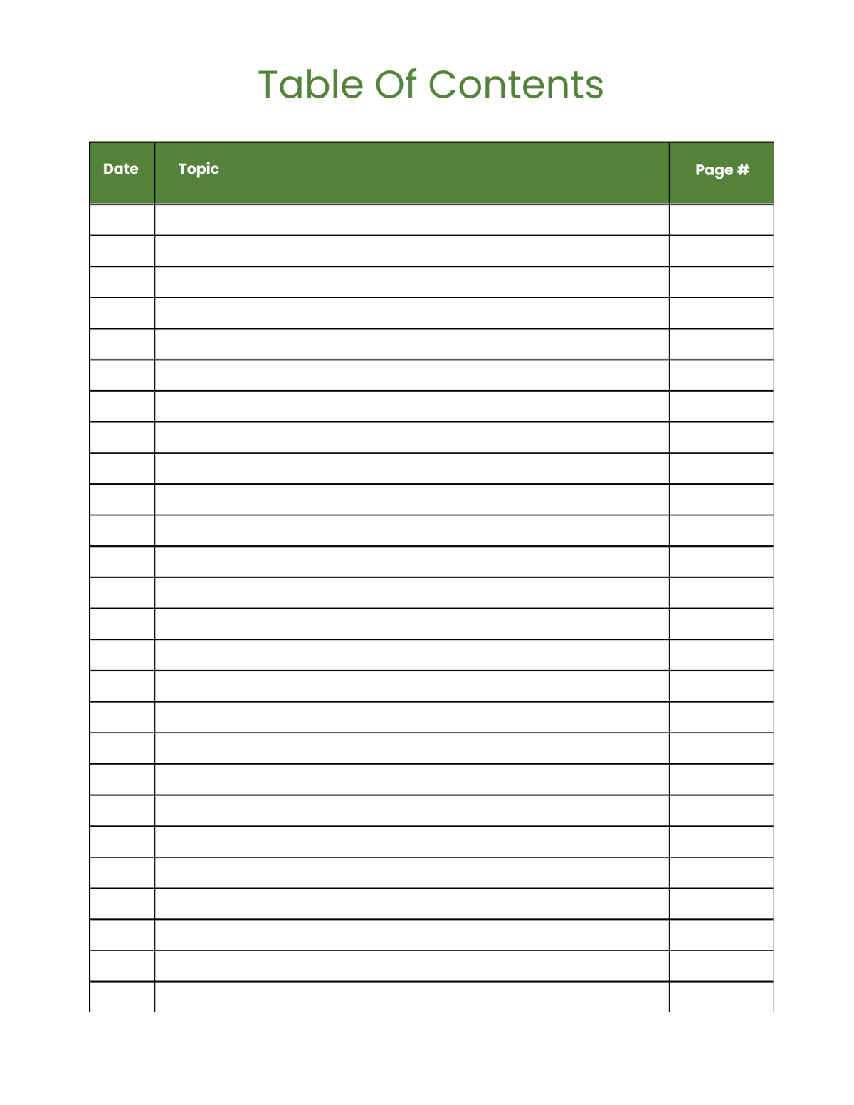 Blank Table of Contents Template