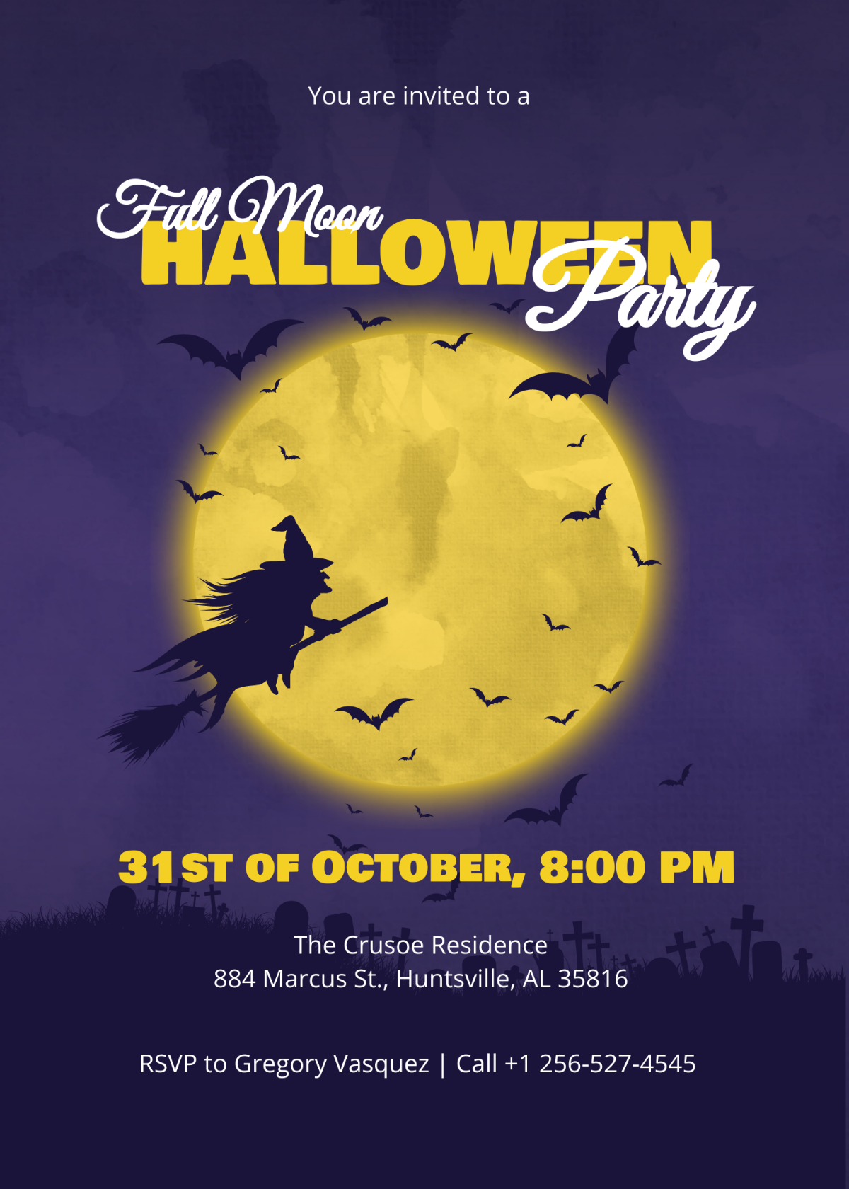 Full Moon Halloween Party Invitation Template