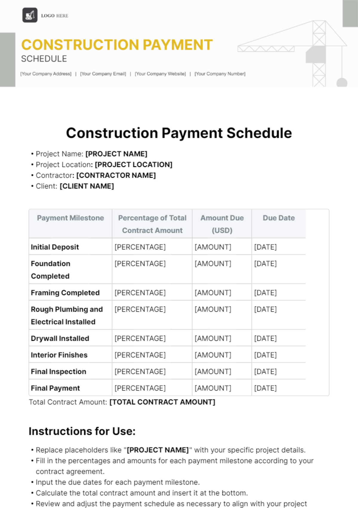 Free Construction Payment Schedule Template