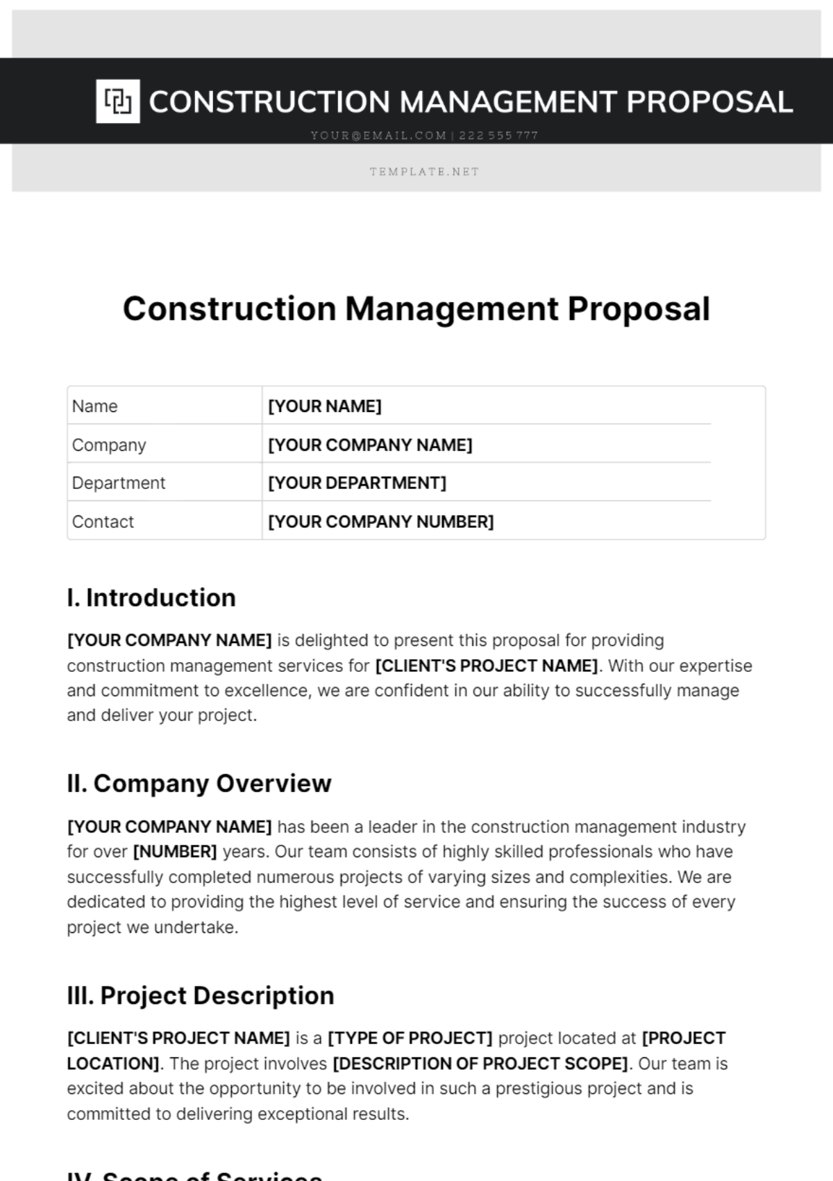 Free Construction Management Proposal Template