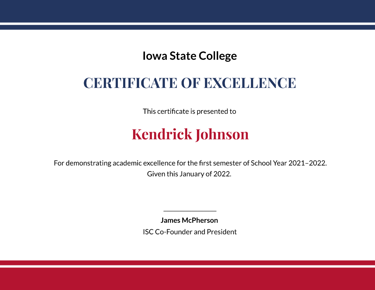 Academic Excellence Certificate Template