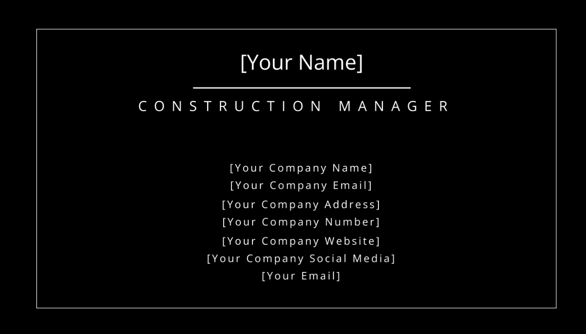 Free Construction Manager Business Card Template
