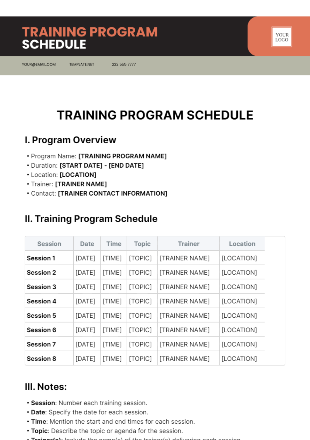 Free Training Program Schedule Template