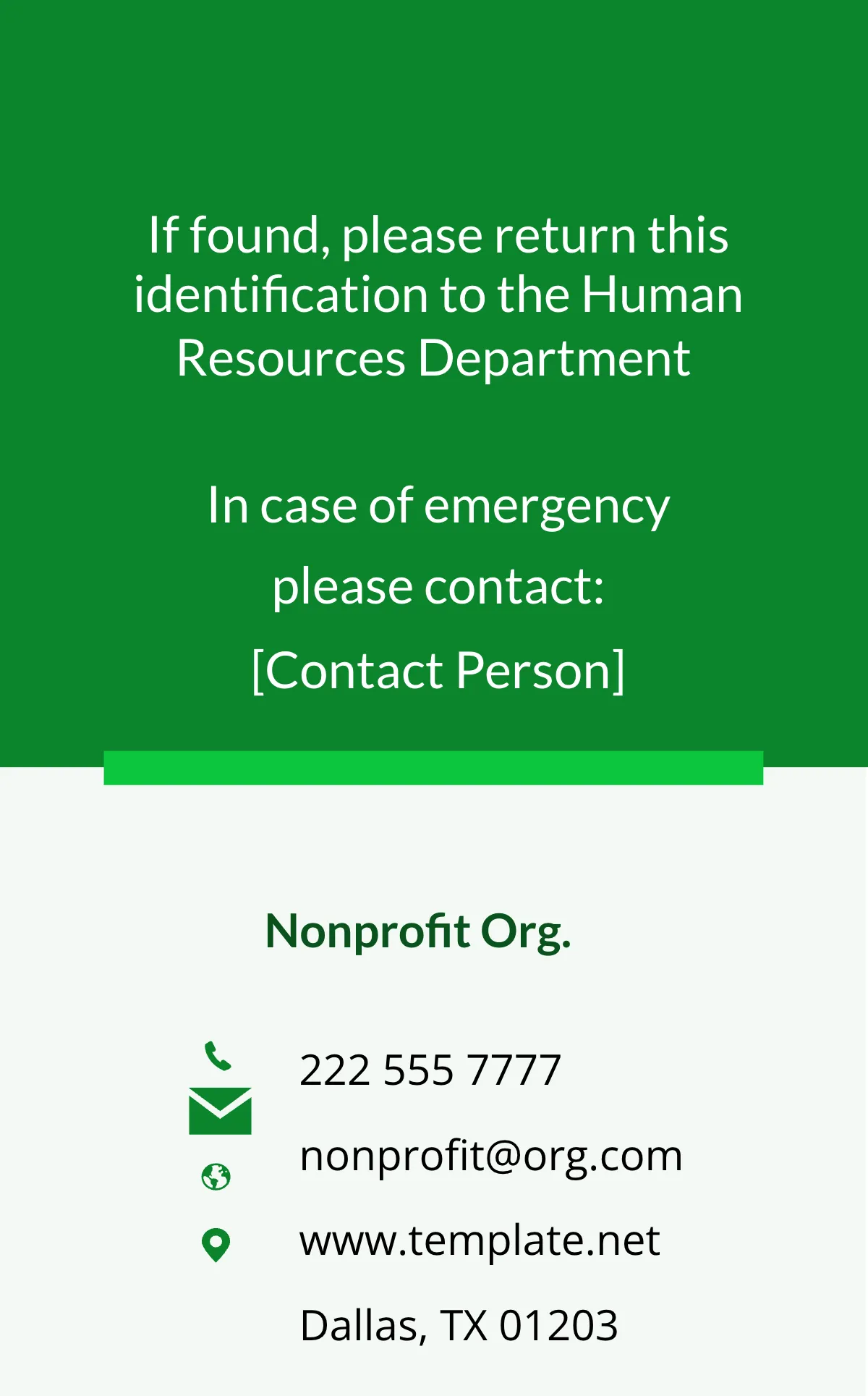 Free Printable Non-Profit Organizations ID Card Format Template to Edit Online