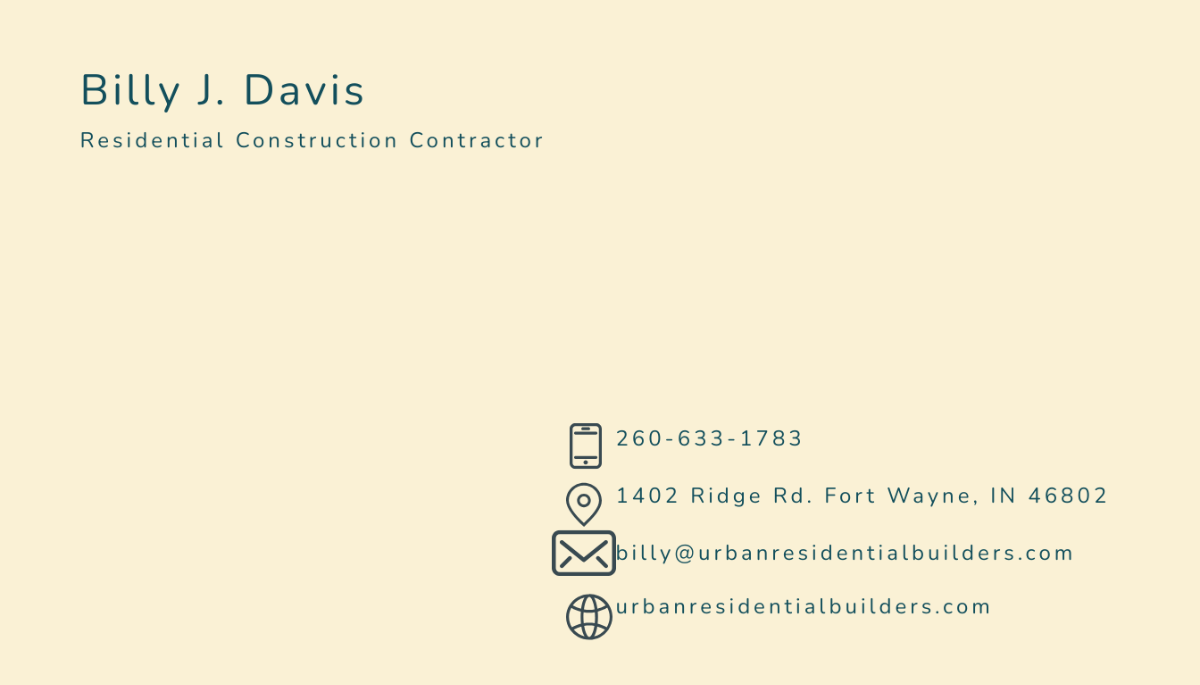 Residential Construction Business Card Template