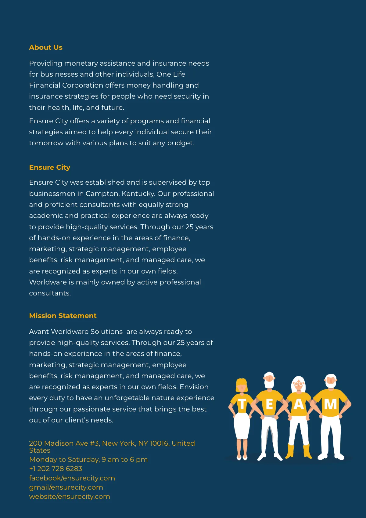 Free One Page Company Profile brochure Template to Edit Online