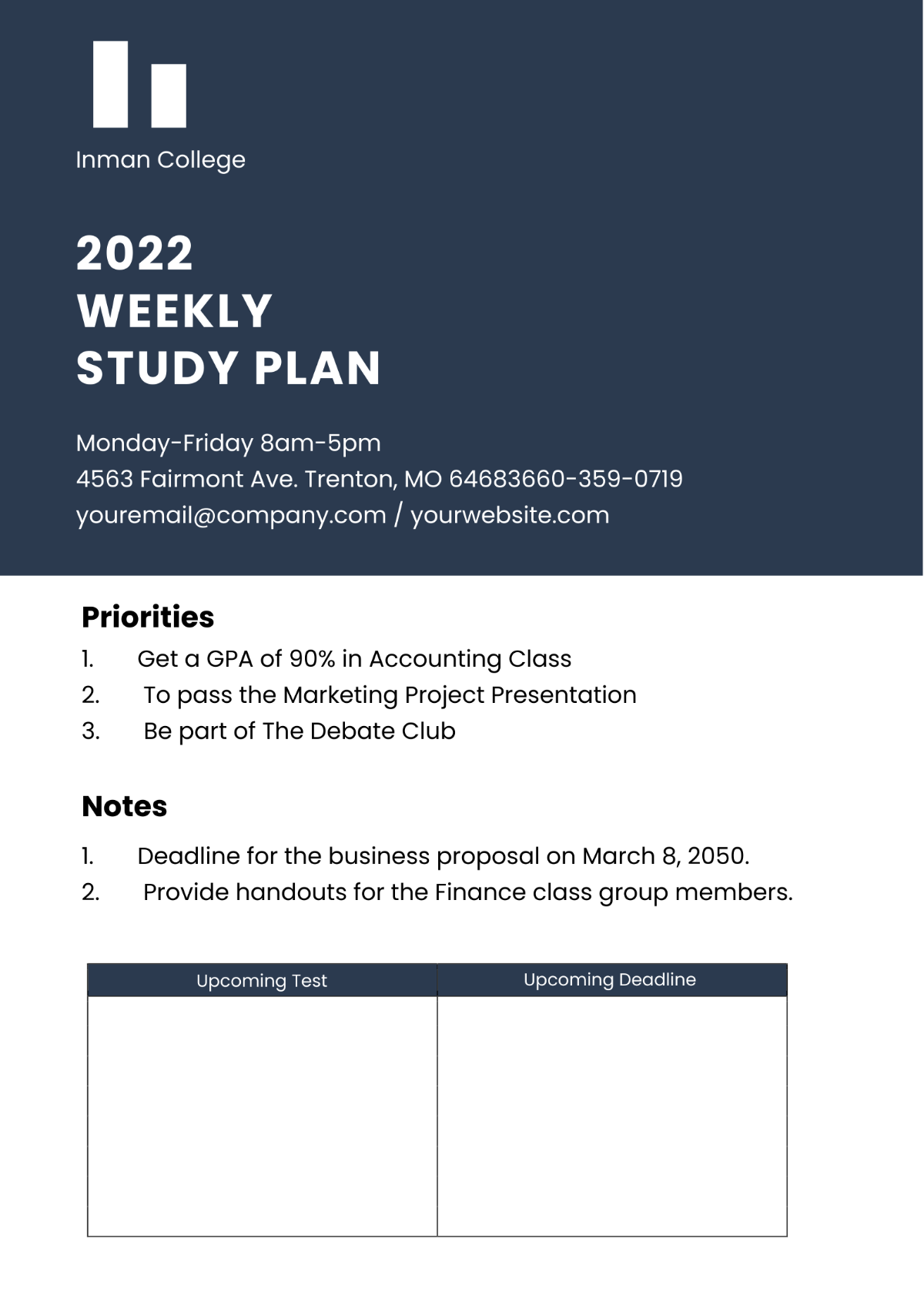 College Planner Template