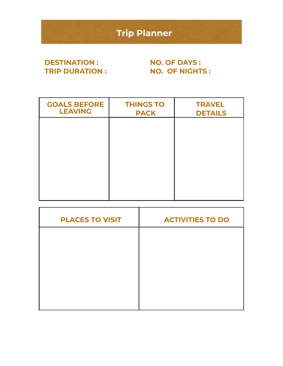 Free Trip Planner Template to Edit Online