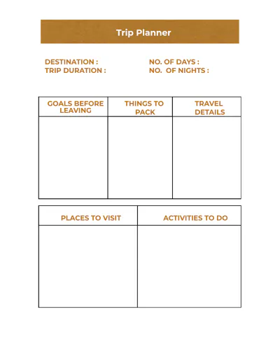 Free Trip Planner Template to Edit Online