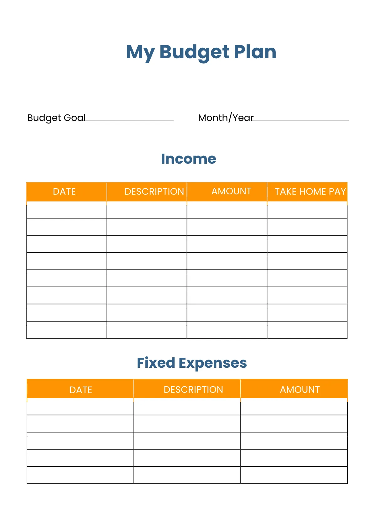 Free Blank Budget Planner Template to Edit Online