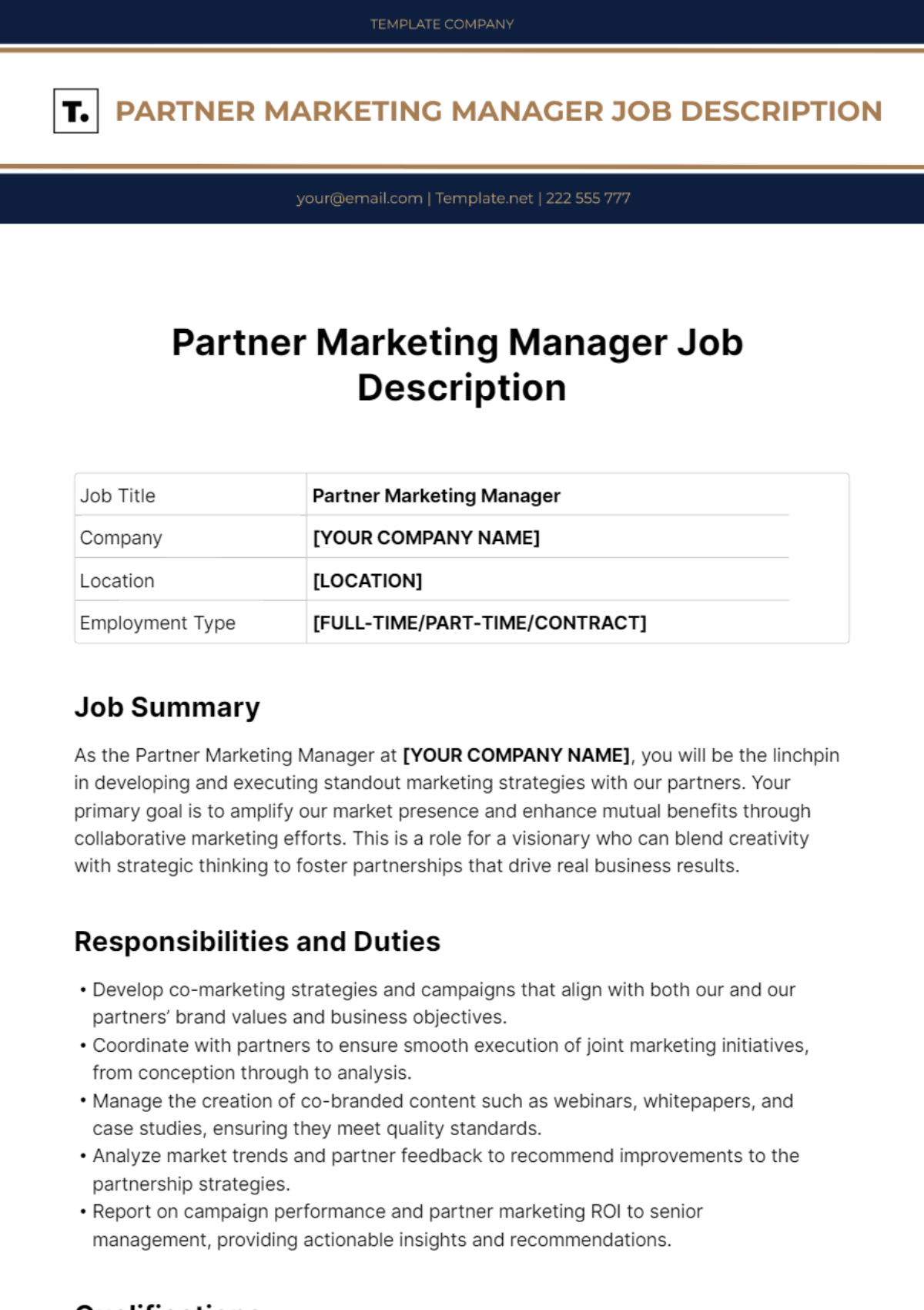 Free Partner Marketing Manager Job Description Template
