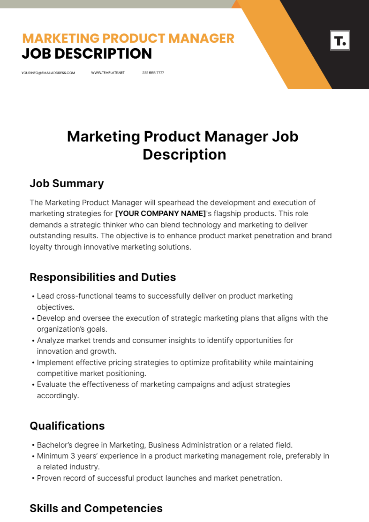 Free Marketing Product Manager Job Description Template