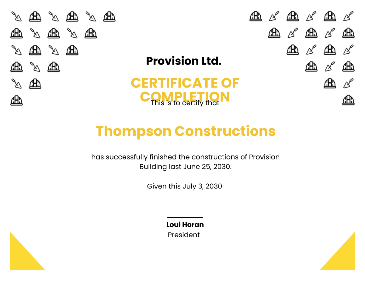 Blank Construction Certificate Template