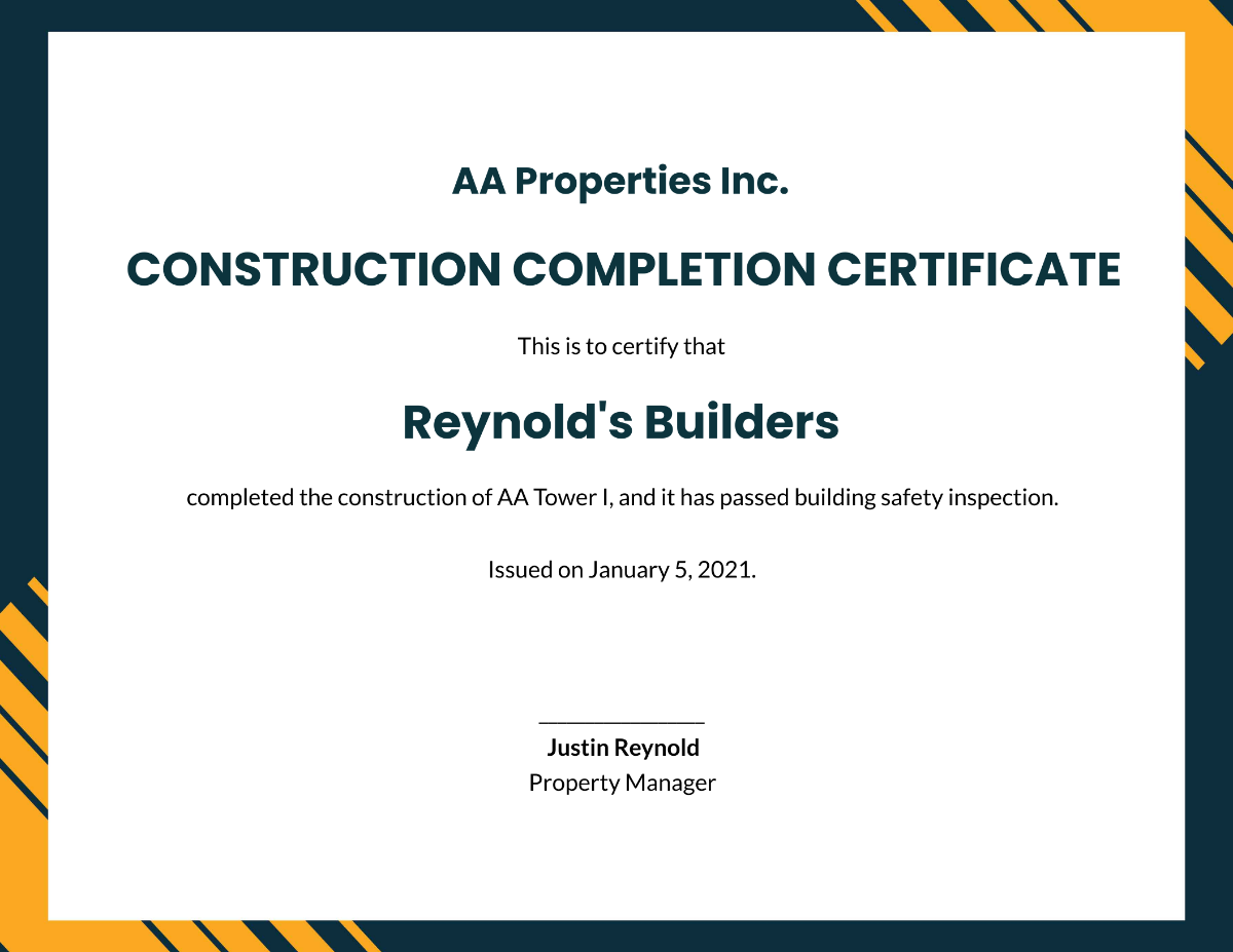 Free Simple Construction Certificate Template