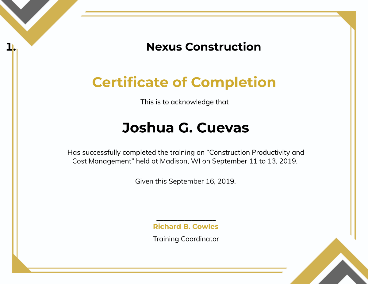 Sample Construction Certificate