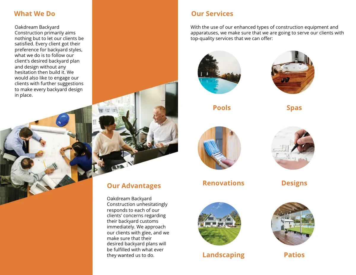 Free Backyard Construction Bi-Fold Brochure Template to Edit Online