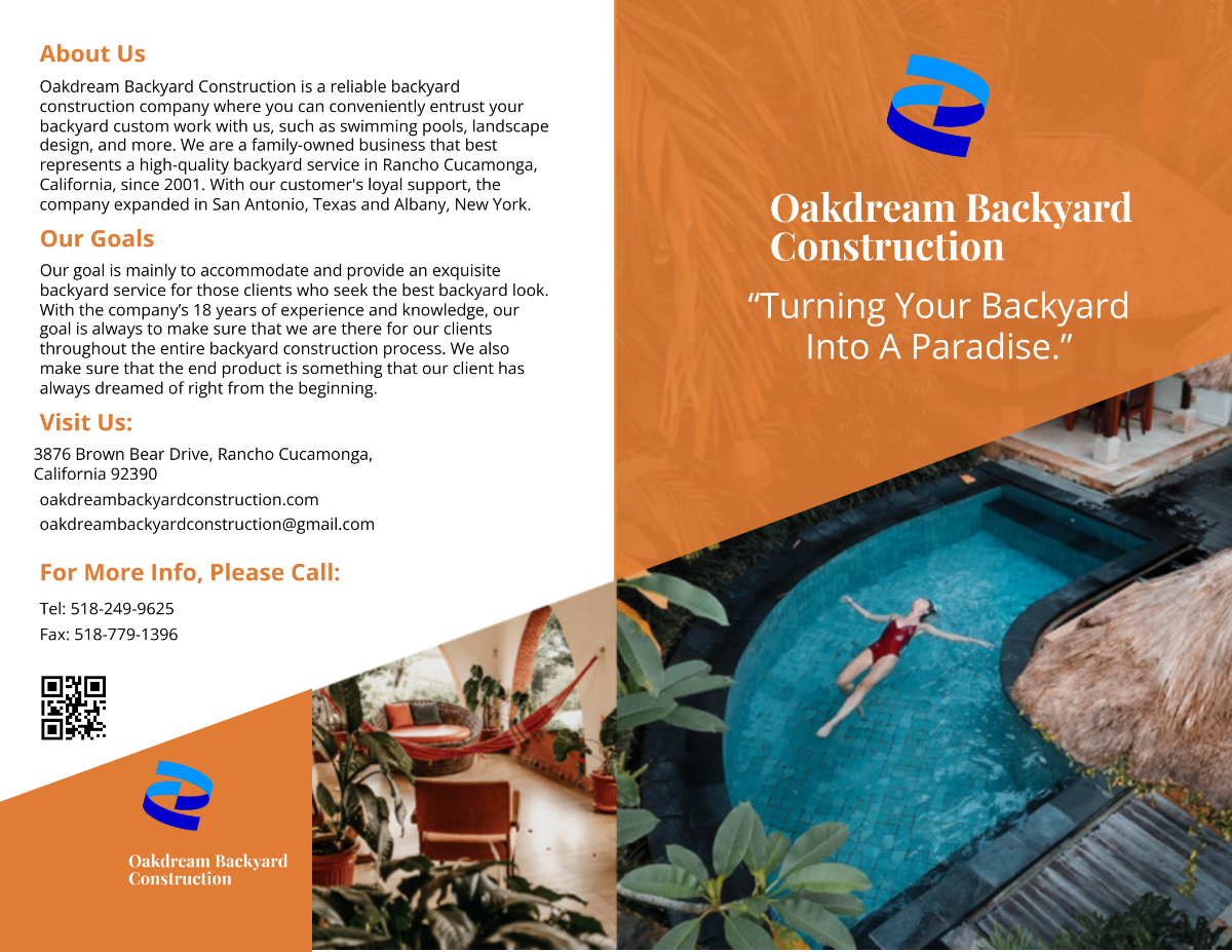 Backyard Construction Bi-Fold Brochure