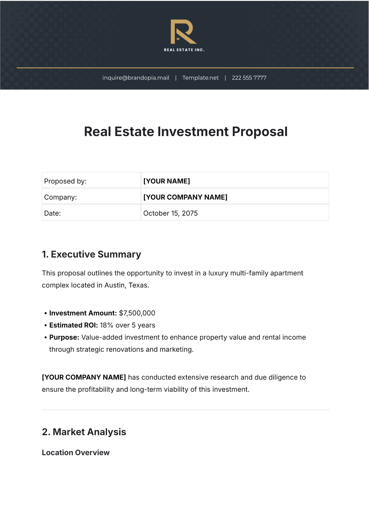 Printable Real Estate Investment Proposal Template - Edit Online & Download