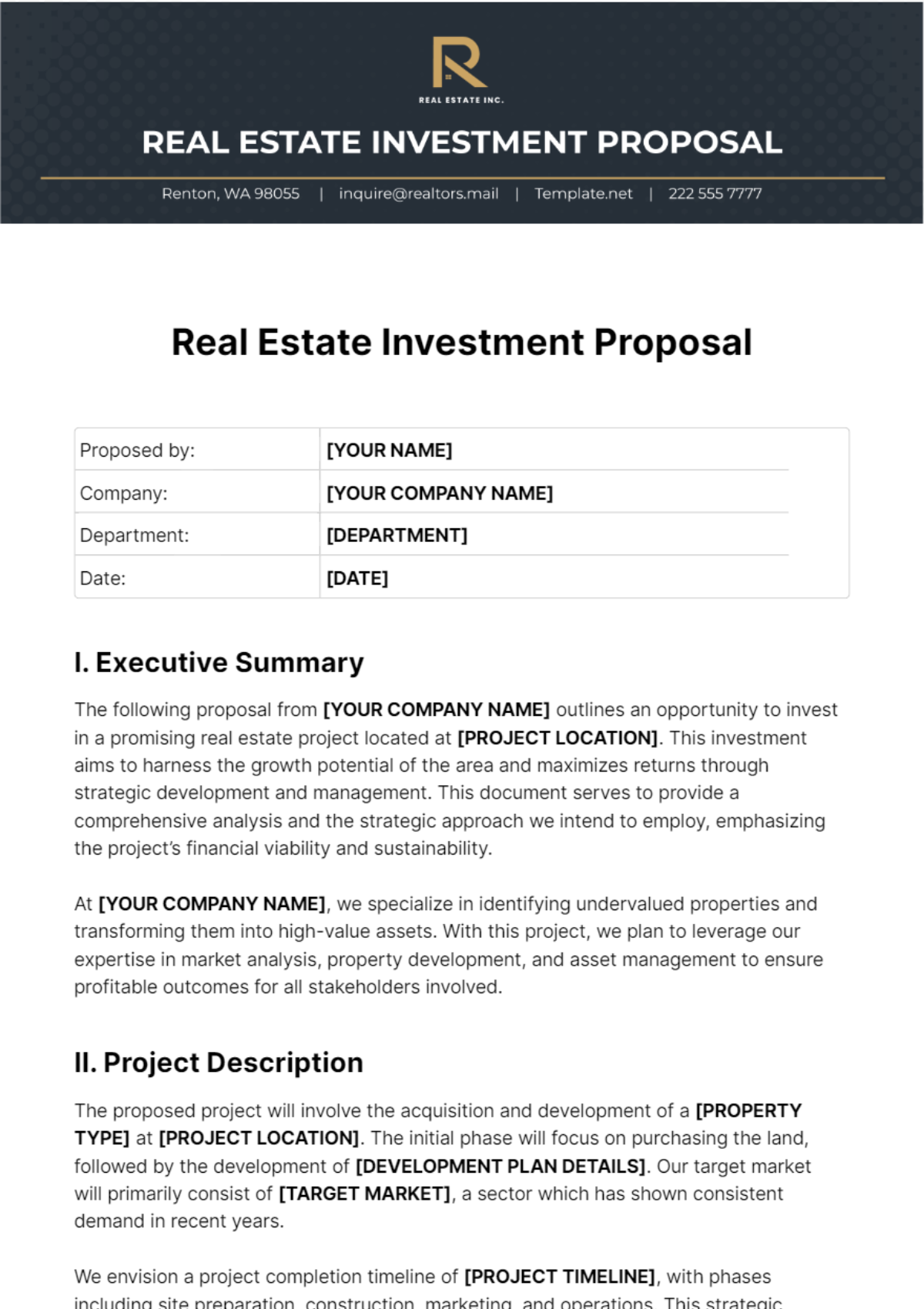 Free Real Estate Investment Proposal Template