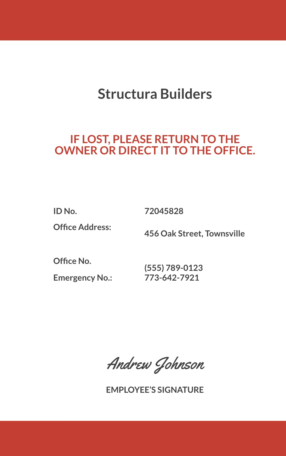 Free Construction Engineer ID Card Template to Edit Online