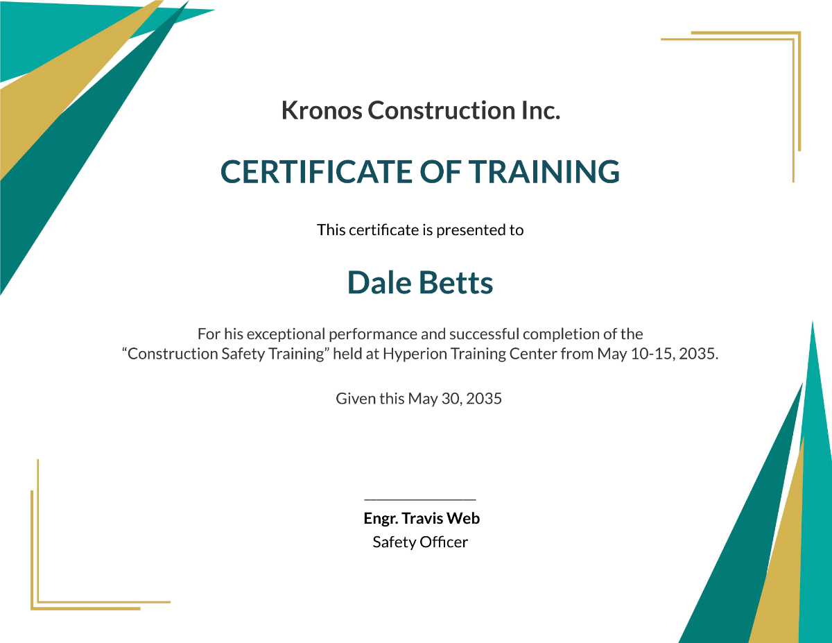 Construction Safety Training Certificate Template