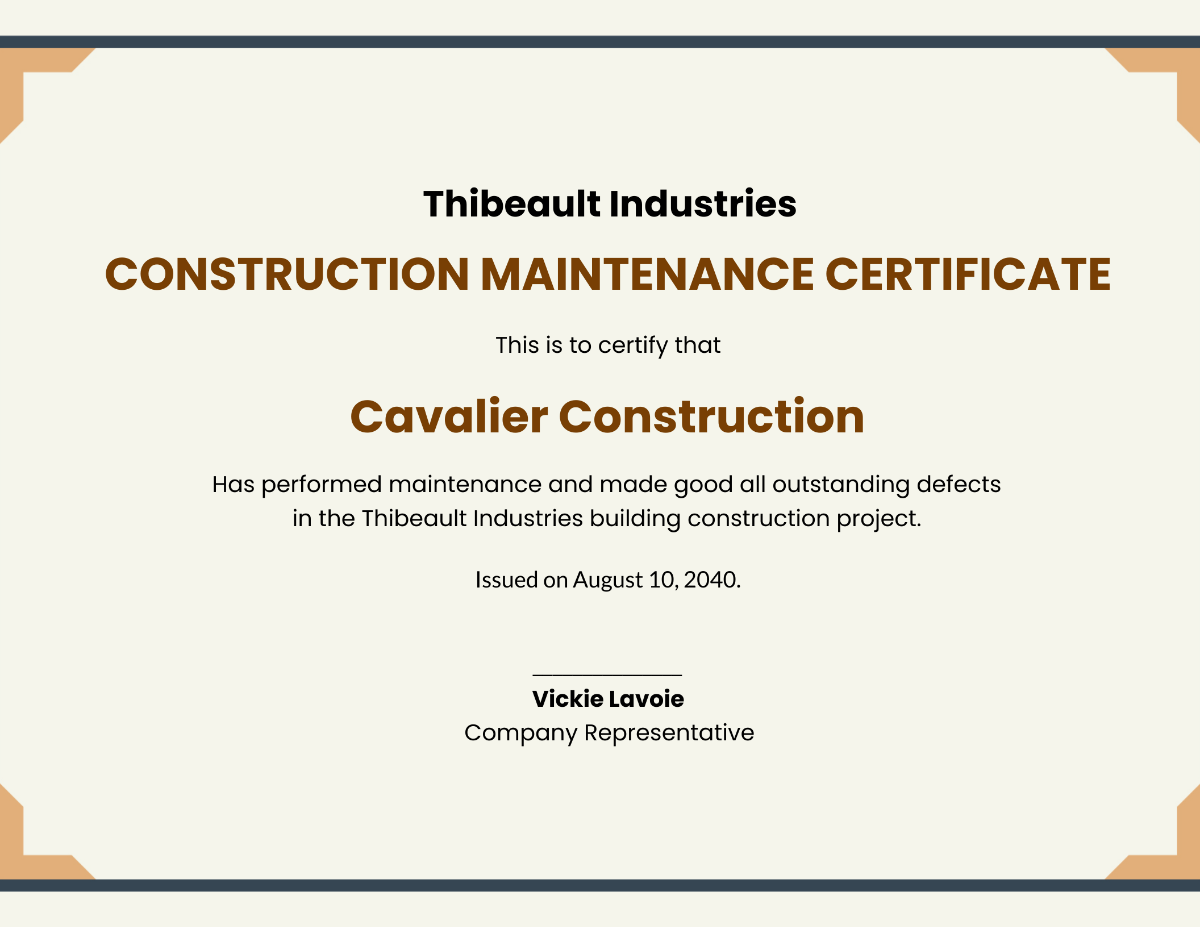 Free Construction Maintenance Certificate Template